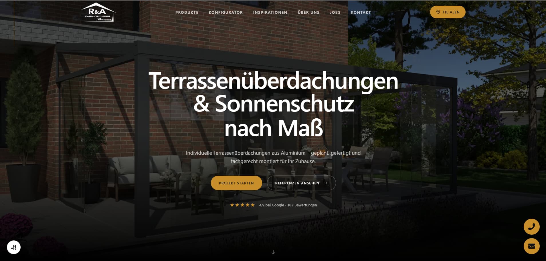 R&A Sonnenschutz Website in der Desktopansicht