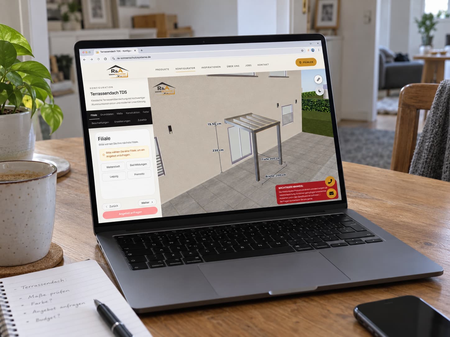 Der 3D-Produktkonfigurator von R&A auf einem Laptop
