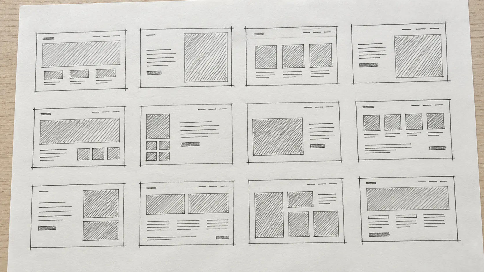 Handgezeichnete Website-Wireframes