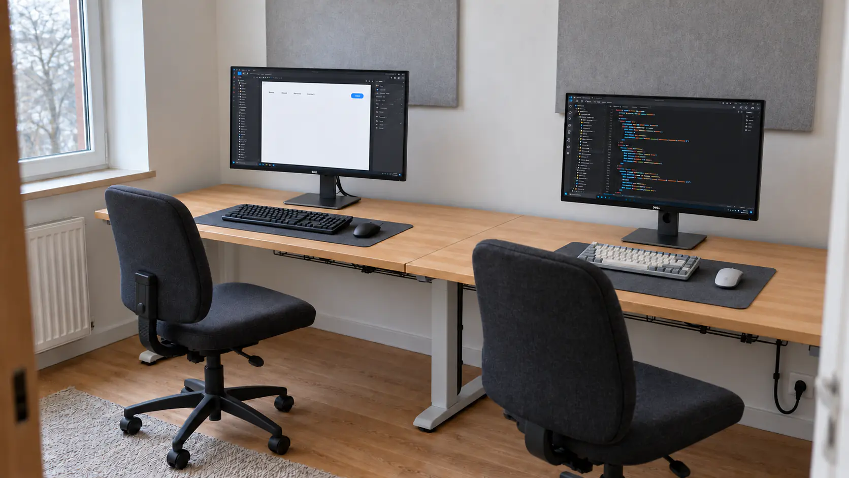 Studio-Arbeitsplätze mit Bildschirmen für Design und Entwicklung